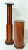 ART DECO MAHOGANY & EBONISED TORCHÈRE, 126cms (h), top 26cms²; together with a mahogany cylinder