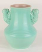 LARGE POOLE POTTERY ART DECO VASE, shape no. 238, with Fantail dove moulded handles, all over