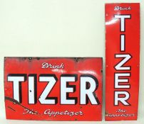 TIZER, THE APPETIZER ENAMEL VERTICAL SIGN, 92 x 25.5cms; together with another Tizer enamel sign,