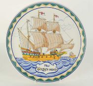 POOLE POTTERY SHIP YEAR PLAQUE, 'The Golden Hind', 1977, drawn by Margaret Holder, painted by