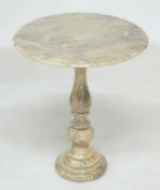 ITALIAN CARVED ALABASTER PEDESTAL TABLE, c. 1960/70, 54 (h) x 45cms (diam.) Provenance: The