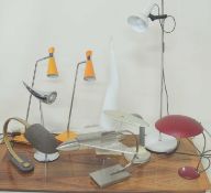 DECORATIVE MODERN STAINLESS STEEL & PERSPEX JET AIRCRAFT TABLE LAMP, modern, 54cms (h); and a number