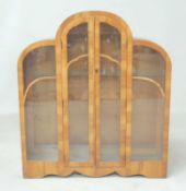 ART DECO WALNUT DISPLAY CABINET, c. 1930-40, two doors opening to two plate glass shelves, 128 (h) x