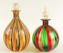 MURANO VERTILINEAR YELLOW & BLACK STRIPED BOTTLE, attributed to Oggetti, with later stopper, 21.5cms