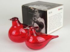 OIVA TOIKKA (1931-2019) FOR IITTALA, FINLAND: TWO RUBY GLASS BIRDS, both signed, 11cms (h) and 10cms