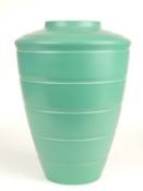 KEITH MURRAY FOR WEDGWOOD: MATT GREEN SHOULDERED VASE, facsimile signature factory mark, 28.5cms (h)