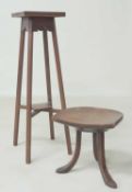 LIBERTY STYLE OAK THEBES STOOL, dish seat, on three splayed supports, 38 (h) x 36cms (w); together