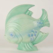 RARE POOLE POTTERY FISH, in a Celadon and blue glaze, designed by John Adams, 21.5cms (h)