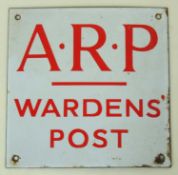 A.R.P WARDENS' POST ENAMEL SIGN, 23cms² Provenance: The collection of Philip Clarkson Comments: