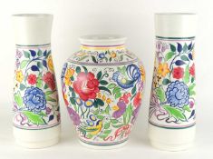 LARGE POOLE BALUSTER VASE, designed by Truda Carter, 34cms (h); and a matched pair of wildflower