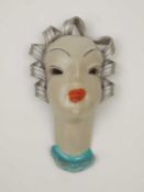 GOLDSCHEIDER ART DECO WALL MASK, silver and turquoise glaze, impressed marks to base, 24cms (h)