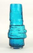 WHITEFRIARS HOOPED GLASS VASE, designed by Geoffrey Baxter, in Kingfisher blue, 29cms (h)