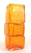 WHITEFRIARS LARGE 'DRUNKEN BRICKLAYER' GLASS VASE, designed by Geoffrey Baxter, in Tangerine orange,