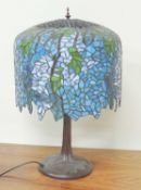 DECORATIVE LEADED GLASS TABLE LAMP in the manner of Tiffany, 74 (h) x 45cms (diam.) Provenance: