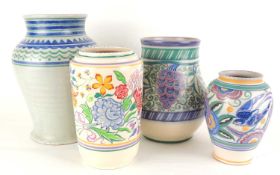 CARTER, STABLER & ADAMS RED EARTHENWARE VASE (658X), decorated with shark's tooth and green wavy