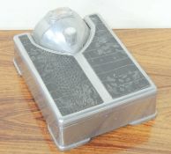 VINTAGE FRENCH CAST ALLOY BATHROOM SCALES by Manufrance, Saint-Étienne, 33 x 25cms Provenance: The