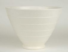 KEITH MURRAY FOR WEDGWOOD: WHITE GLAZED (MOONSTONE) RIBBED CONICAL BOWL, facsimile signature factory