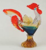 LARGE MURANO COLOURED GLASS CROWING COCKEREL PEDESTAL BOWL, 42 x 37cms Provenance: The collection of