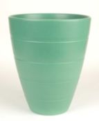 KEITH MURRAY FOR WEDGWOOD: MATT GREEN RIBBED VASE, facsimile signature factory mark, 24.5cms (h)