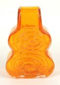 WHITEFRIARS 'CELLO' GLASS VASE, designed by Geoffrey Baxter, in Tangerine orange, 18.5cms (h)