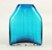 WHITEFRIARS SHOULDER GLASS VASE, designed by Geoffrey Baxter, in Kingfisher blue, textured finish to