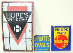 PHILIPS RADIO ENAMEL SIGN, 47 x 37cms; together with Hope's Windows 1930s enamel sign, 93 x 57cms;