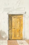 TOM JONES RCA (Welsh, 1936-2017) watercolour - entitled verso, 'Yellow Door, Los Cristianos', signed