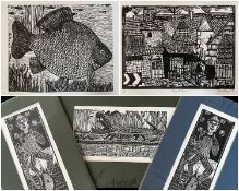 BEN PRITCHARD (b.1956) limited edition linocuts - a collection of five prints, 'Swimming with the