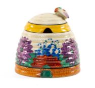 CLARICE CLIFF 'GAY DAY' PATTERN BEEHIVE HONEY POT & COVER, printed marks, 9.5cms (h) Provenance: