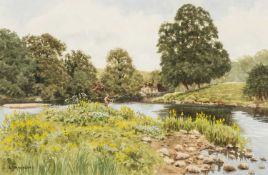 ‡ ALISTAIR MAKINSON (b.1961) watercolour - entitled verso, 'The River Hodder at Stonyhurst', signed,
