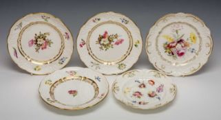 GROUP OF FIVE SWANSEA PORCELAIN PLATES, comprising pair similar moulded plates with centre briar