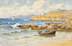WARREN WILLIAMS (1863-1941) watercolour - fishing dinghy and sailing boats off believed Moelfre,