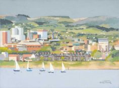 PATRICIA AITHIE (Welsh, b. 1957) oil on canvas - Windsor Esplanade Cardiff Bay, signed, 25 x 30cms