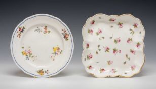 TWO NANTGARW PORCELAIN DISHES, comprising square dish with an arrangement of open and closed pink