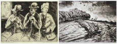 EDGAR HOLLOWAY (1914-2008) limited edition (14/50) etching - entitled 'The Long Wait', 1996, after