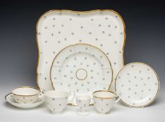 SWANSEA PORCELAIN BREAKFAST WARES, painted with cornflower sprigs, comprising rounded square cabaret