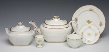 SWANSEA PORCELAIN BASKET WEAVE MOULDED ITEMS, comprising teapot and cover, sucrier and cover,
