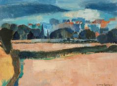 ‡ CLAIRE SPENCER (Welsh, b.1937) oil on panel - untitled landscape, signed, circa 1996, 22 x 29.5cms