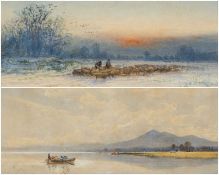 GEORGE STANFIELD WALTERS RBA (1838-1924) watercolours - gathering sheep on a winter's morning and