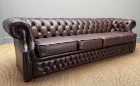 MODERN 'RICHMOND' BROWN LEATHER FOUR-SEATER CHESTERFIELD, 75 (h) x 256 (w) x 98cms (d) Provence: