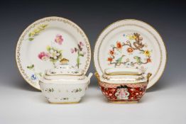 GROUP OF FOUR SWANSEA PORCELAINS, comprising Chained Parakeet plate, dessert plate painted with