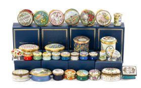 ASSORTED HALCYON DAYS ENAMEL & OTHER BOXES, and including a thimble, 2 Continental porcelain boxes