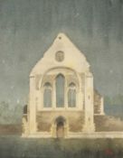 TOM JONES RCA (Welsh, 1936-2017) watercolour - entitled verso, 'Valle Crucis Abbey 1', signed with