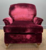 DURESTA RUSKIN ARMCHAIR, upholstered in rich Burgundy velour, complete with arm covers, front legs