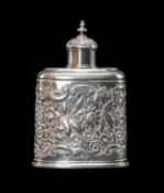 GEORGE II SILVER TEA CANNISTER & COVER, Edward Vincent, London 1730, oval section, later embossed,