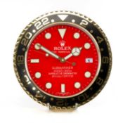 ROLEX-STYLE WALL CLOCK, modelled as an Oyster Perpetual Submariner watch, red dial, electric