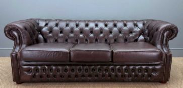MODERN 'RICHMOND' BROWN LEATHER THREE-SEATER CHESTERFIELD, 75 (h) x 200 (w) x 98cms (d) Provence: