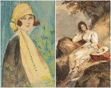 ADELE COLIN watercolour - Portrait of a Girl, 21 x 16cms; and JOSEPH MORRIS HENDERSON