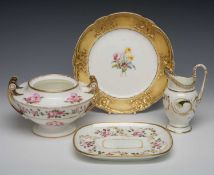 GROUP OF NANTGARW & SWANSEA PORCELAIN, comprising sauce tureen (lacking lid) painted with roses,