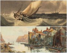 WILLIAM MATHISON watercolour - 'Village by the Sea', 23 x 52cms; and ROBERT F. WATSON